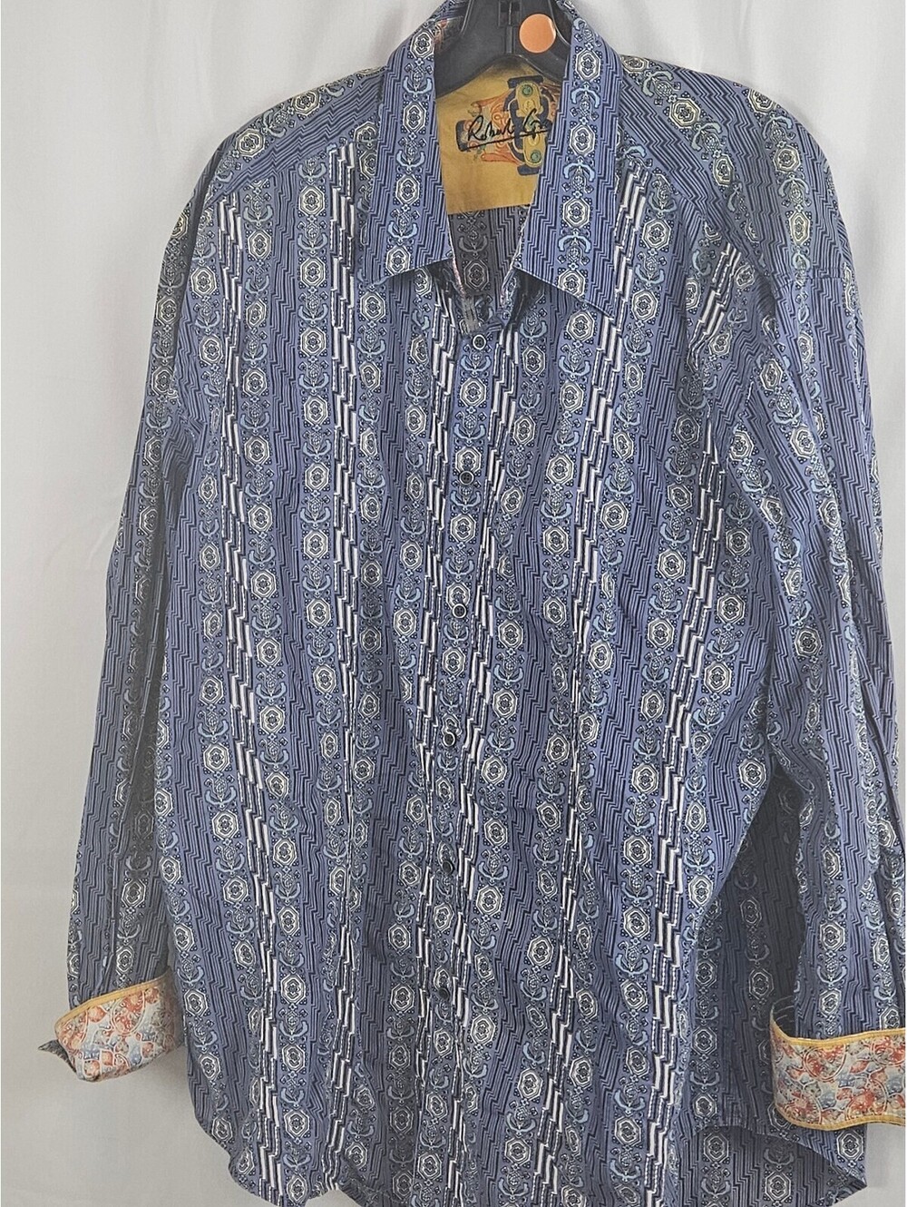 Robert Graham Men's Blue Patterned Button-Up Shirt Size 3XL